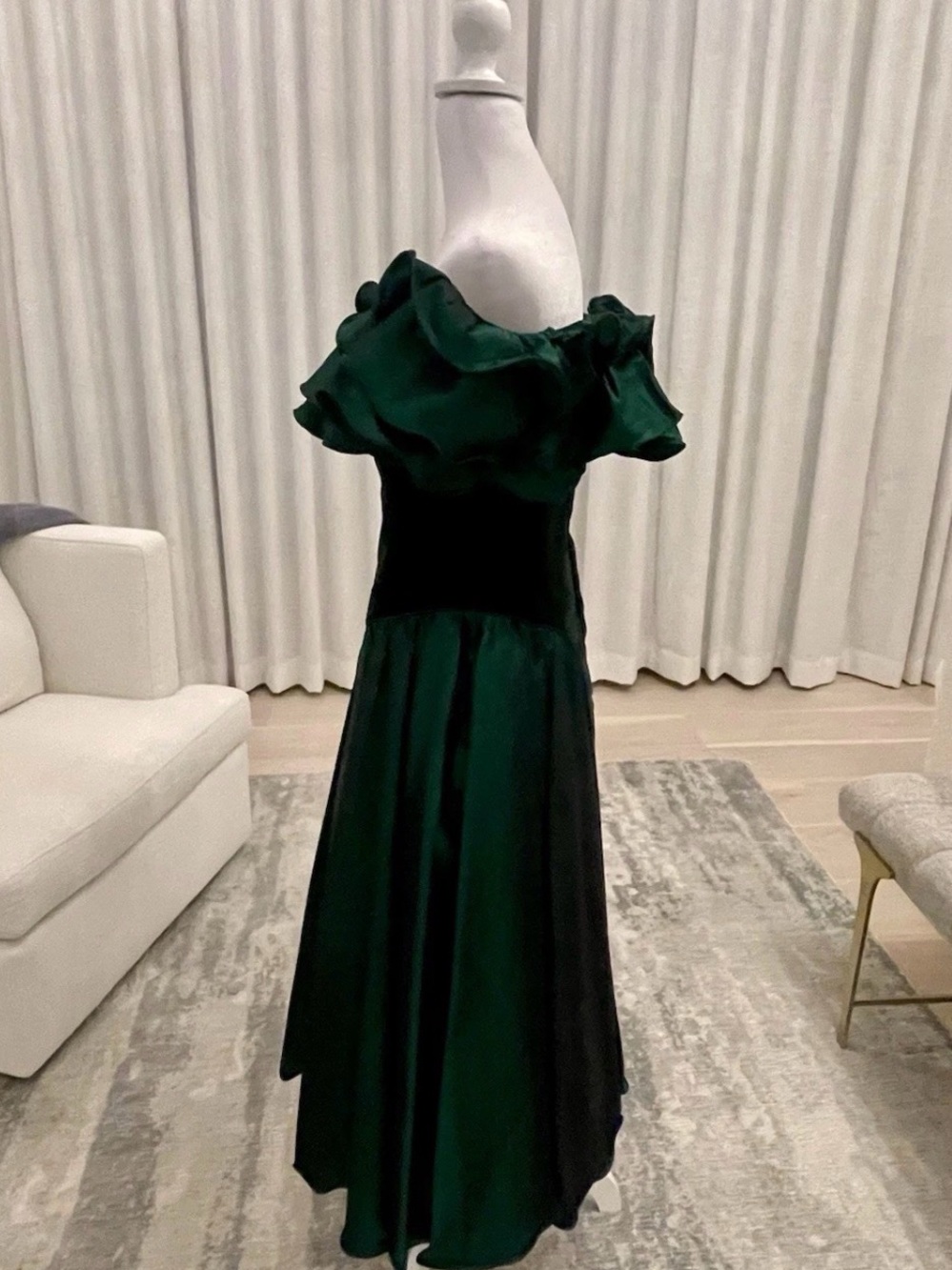 Vintage Barboglio Cristina Jan Dress Womens 80s Off Shoulder Emerald Lined USA 6 - Picture 6 of 13